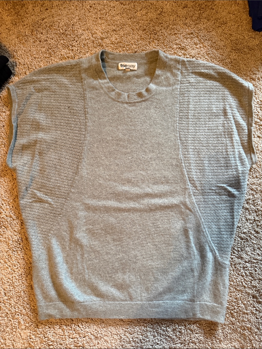 Tse Say Gray Cashmere Short Sleeve Sweater Top